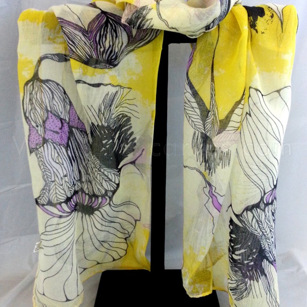 "Iris” yellow woven polyester scarf $6.99 Shipping 18X60" NWOT
